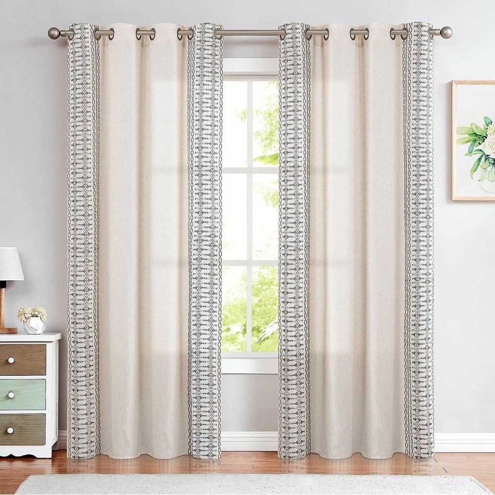NEW 2 Pack Boho Curtain Panels Bohemian Embroidered, Light Filtering 50” x 63”